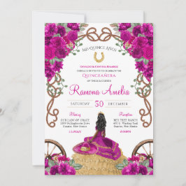 Invitation Ranch occidental Magenta rose Floral Quinceañera