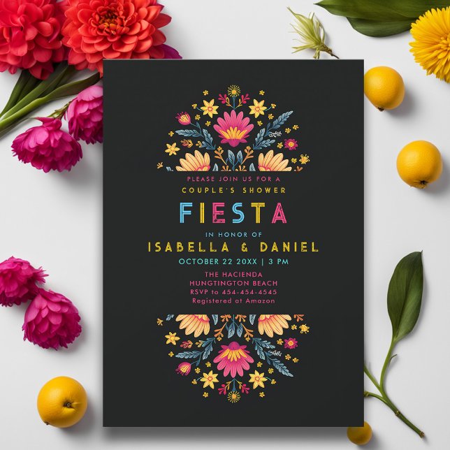 Invitation Rancho Fiesta Wedding shower de lit rustique (rancho mexican wedding couple shower invitation hacienda bright flowers elegant coed fiesta bridal)