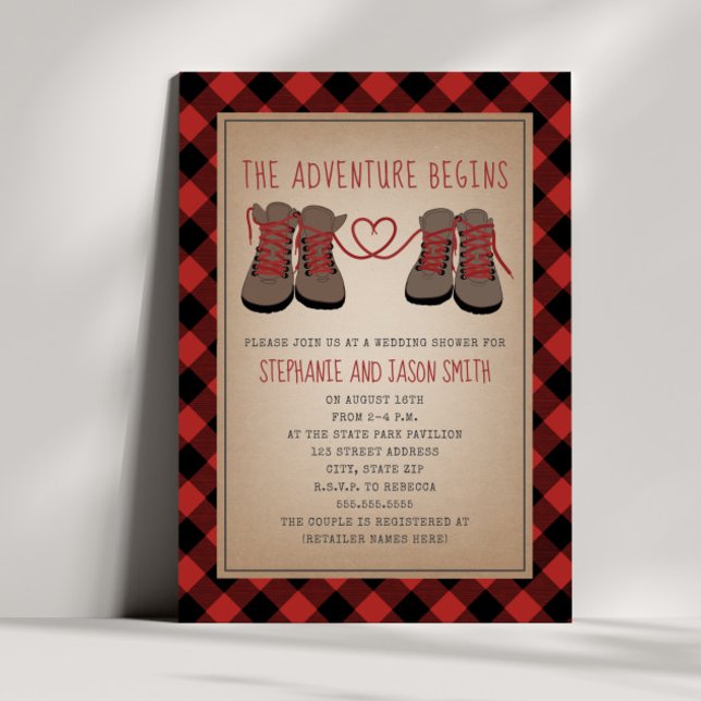 Invitation Randonnées Boots Adventure Plaid Wedding shower (Créateur téléchargé)
