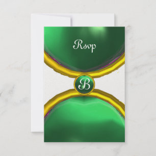 Invitation RANNEAUX MAGIQUES, MONOGRAM rsvp gem glace verte