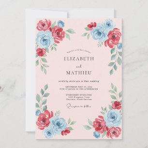 Invitation Ranunculus Azur Écarlate Mariage Eucalyptus Apaisé