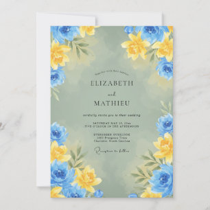 Invitation Ranunculus Canari Bleuet Eucalyptus Mariage