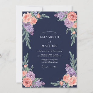 Invitation Ranunculus Grey Eucalyptus Weddi Lavande de Minuit