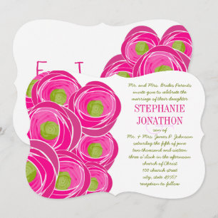 Invitation Ranunculus Rose Lime Fuchsia Mariage moderne Invit
