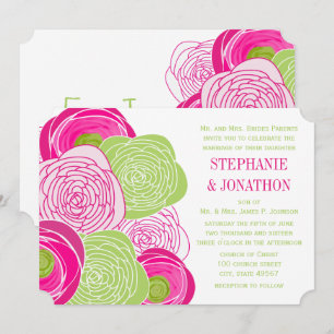 Invitation Ranunculus Rose Lime Fuchsia Mariage moderne Invit