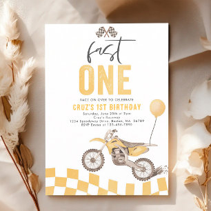 Invitation Rapide moto cross jaune garçon 1er anniversaire