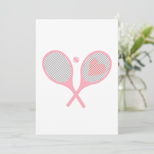 Invitation Raquettes De Tennis Pastel Heart Et Design De Ball (Debout devant)