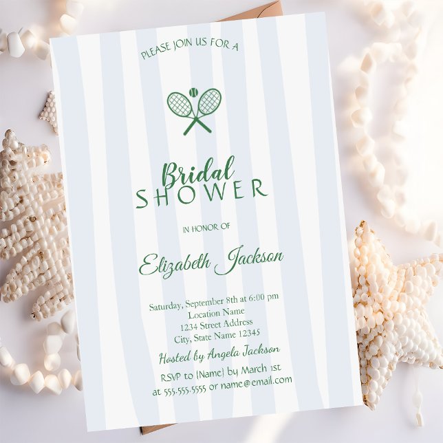 Invitation Raquettes de tennis vertes Fête des mariées rayée  (Créateur téléchargé)