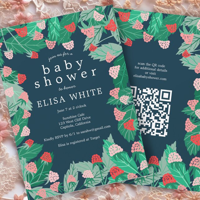 Invitation Raspberry Patch Cute CUSTOM QR Code BABY SHOWER (Raspberry Patch Cute CUSTOM QR Code BABY SHOWER Invitation
)