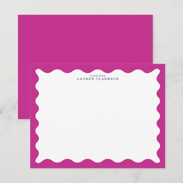Invitation Raspberry Pink Wavy Frame Note Card (Devant / Derrière)