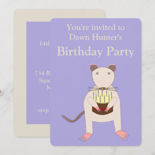 Invitation Rat de Siamese avec fête d'anniversaire gâteau per