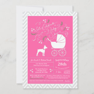 Invitation Rat Terrier Chien Baby shower fille rose