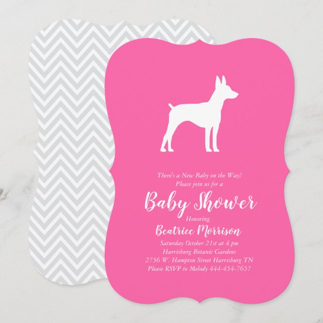 Invitation Rat Terrier Chien Baby shower fille rose (Devant / Derrière)