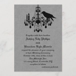 Invitation Raven and Spider Damask Grey Linen Wedding Invite