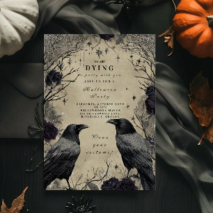 Invitation Raven foncé Rassemblement Rose d'Halloween