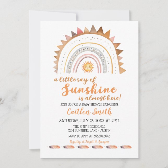 Invitation Ray of Sunshine Boho Baby shower solaire Invitatio (Devant)