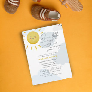 Invitation Ray of Sunshine Nuages Boy Baby shower bleu