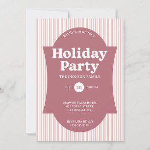 Invitation rayée pour la fête de Noël rétro rouge