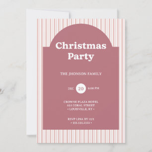 Invitation rayée pour la fête de Noël Rouge Rétro