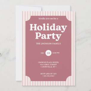 Invitation rayée pour une fête de Noël rétro rouge