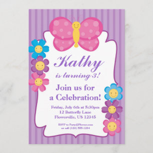 Invitation rayée pourpre de fête d'anniversaire de