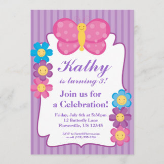 Invitation rayée pourpre de fête d'anniversaire de