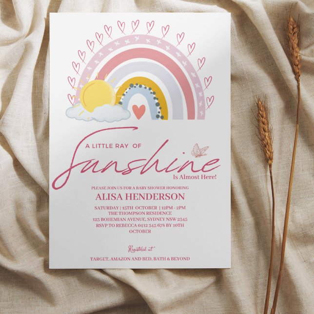 Invitation Rayon rose muet de Sunshine Rainbow Baby shower In (Créateur téléchargé)