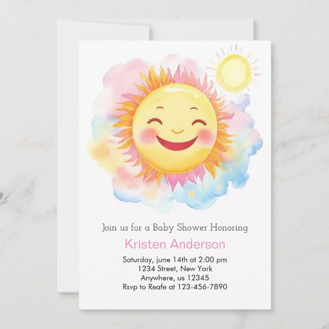 Invitation Rayonnant Un Petit Rayon de Baby shower de fille s (Devant)