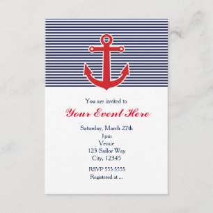 Invitation Rayure Bleue et Blanche Red Anchor Naut