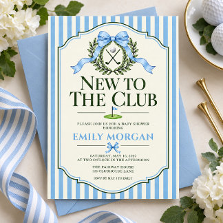 Invitation Rayure Bleue Nouveau dans le Club Golf Baby Shower
