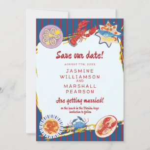 Invitation Rayure de fruits de mer nautiques Sauvegarder notr