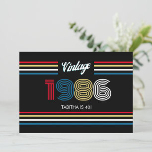 Invitation Rayure Rétro Vintage Couleurs Primaires 1986