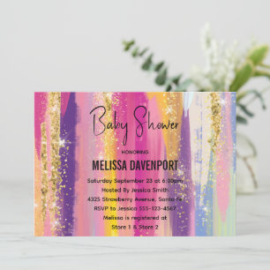 Invitation Rayures arc-en-ciel avec Baby Shower paillettes do