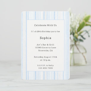 Invitation Rayures Blanches Bleu Clair Anniversaire