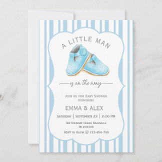 Invitation Rayures bleues Un petit homme est en route