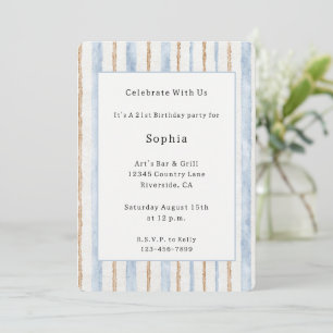 Invitation Rayures Crème Bleu Marron Anniversaire