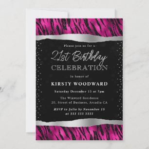 Invitation Rayures de tigre à paillettes roses et noires pour