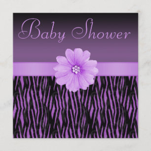 Invitation Rayures de zèbre et baby shower pourpres de fleur