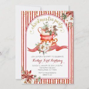 Invitation Rayures Floral Rouge Carreaux Hiver Anniversaire F