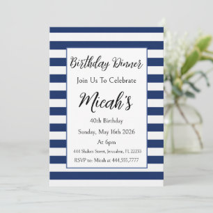 Invitation Rayures Horizontales Bleu Blanc Moderne Simple
