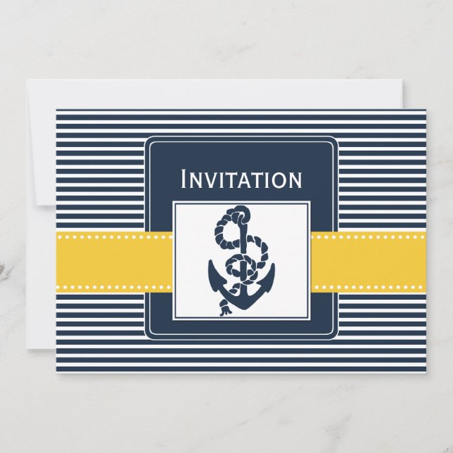 Invitation rayures marines, ancre, mariage nautique (Devant)