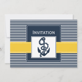 Invitation rayures marines, ancre, mariage nautique