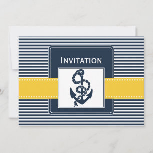 Invitation rayures marines, ancre, mariage nautique