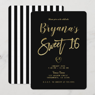 Invitation Rayures noires et blanches Or Chic Moderne Douce 1