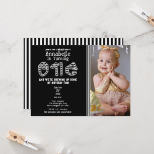 Invitation Rayures noires et blanches Photo Halloween 1er Ann