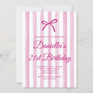 Invitation Rayures peintes blanches et rose clair pour 21e an