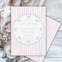 Rayures roses et nœuds bleus Baby Shower vintage