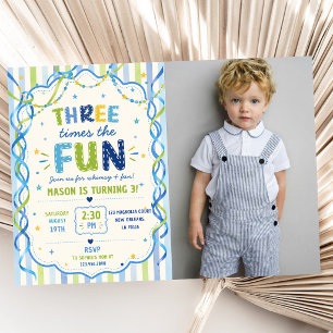 Invitation Rayures Trois Fois Plus De Plaisir Anniversaire Co