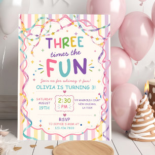 Invitation Rayures Trois Fois Plus De Plaisir Anniversaire Co