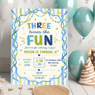 Invitation Rayures Trois Fois Plus De Plaisir Anniversaire Co